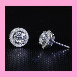 NEW Round Diamond Halo Stud Earrings 8